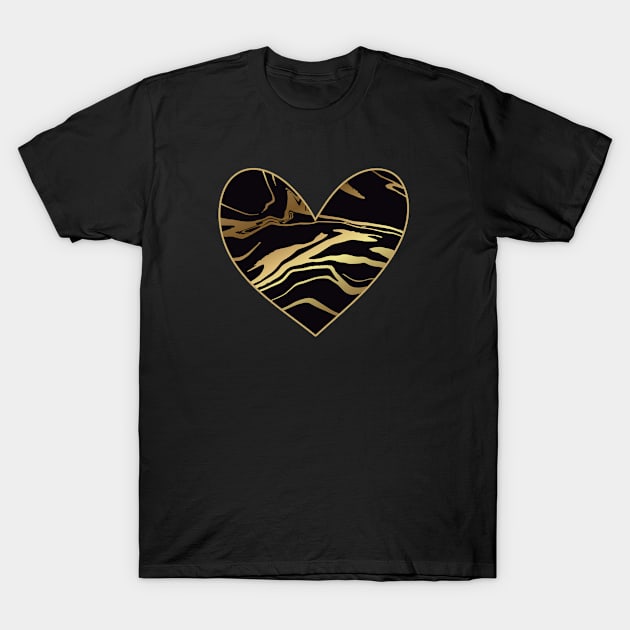 Black & Golden Elegant Heart / Liquid Golden Pattern Gift T-Shirt by PerttyShirty